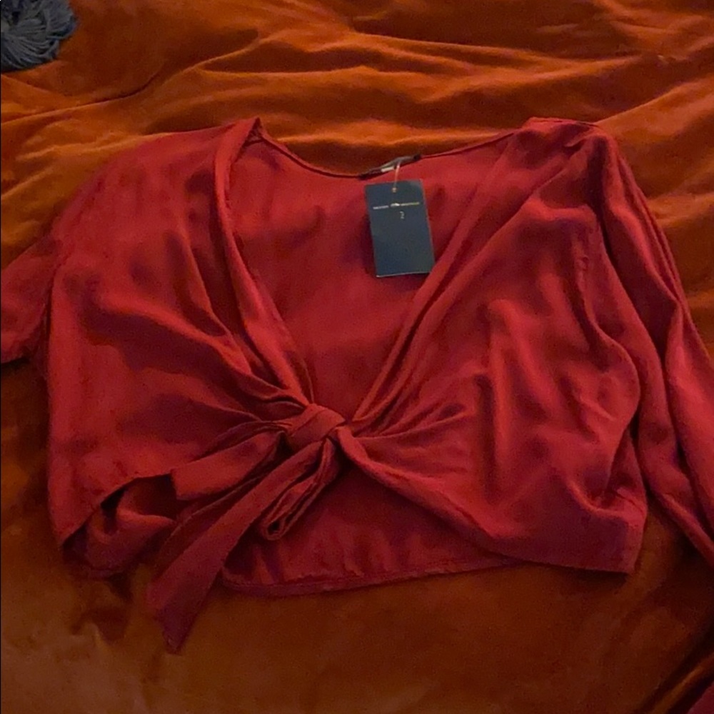 Brandy Melville maroon cross tie long sleeve